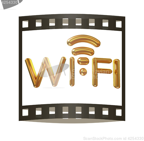 Image of Gold wifi icon for new year holidays. 3d illustration. The film 