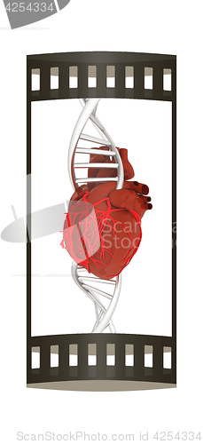 Image of DNA and heart. 3d illustration. The film strip