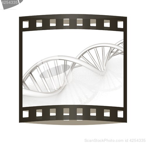 Image of DNA structure model. 3d illustration. The film strip