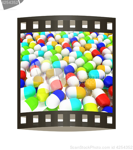 Image of Tablets background. 3D illustration. The film strip