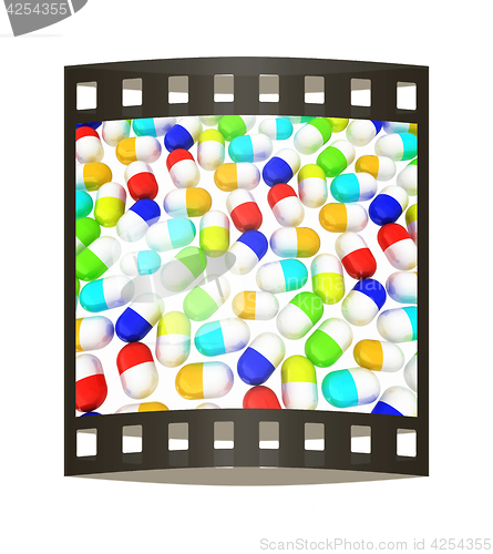 Image of Tablets background. 3D illustration. The film strip