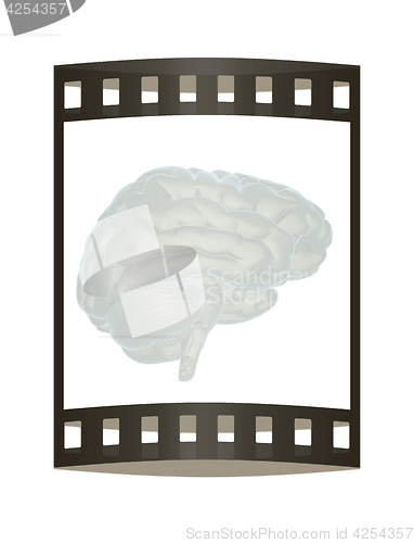 Image of 3D illustration of human brain. The film strip