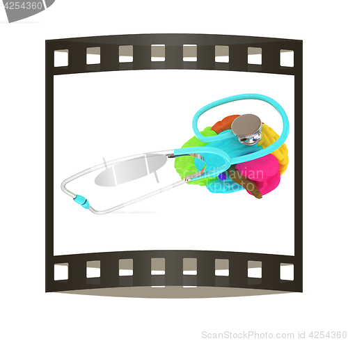 Image of stethoscope and brain. 3d illustration. The film strip