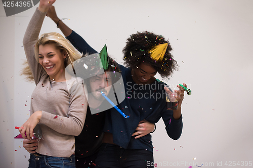 Image of confetti party multiethnic group of people