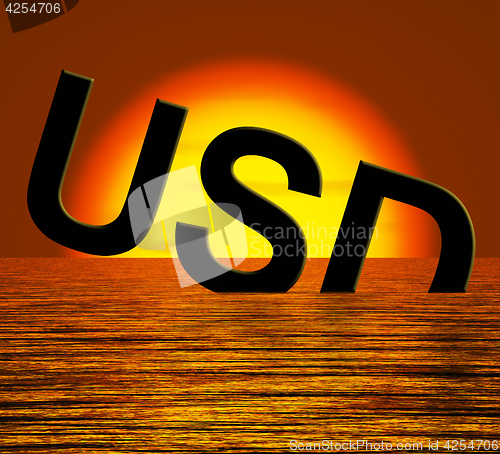 Image of Usd Sinking And Sunset Showing Depression Recession And Economic