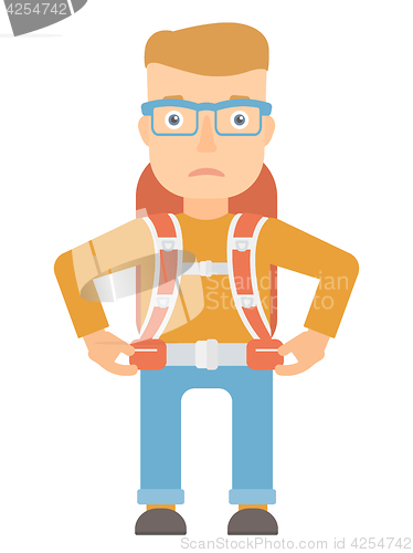 Image of Sad caucasian tourist vector illustration.