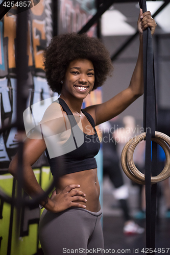 Image of portrait of black women after workout dipping exercise