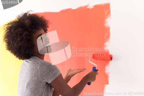 Image of black woman painting wall