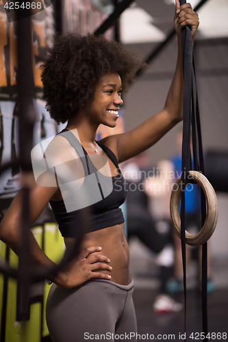 Image of portrait of black women after workout dipping exercise