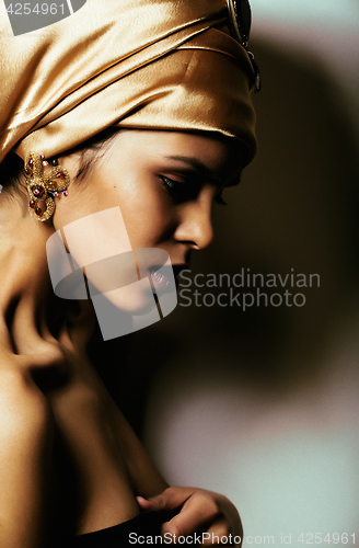 Image of beauty african woman in shawl on head, very elegant look with go