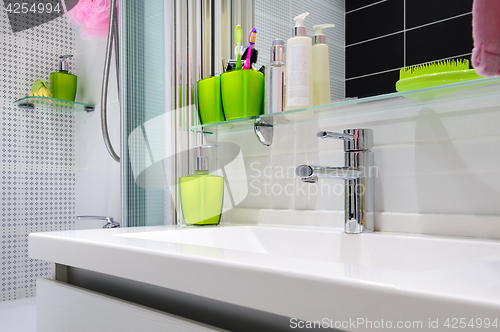 Image of Modern luxury white bathroom interior