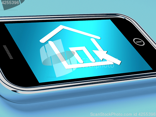 Image of House Symbol On Mobile Screen Shows Real Estate Or Rentals