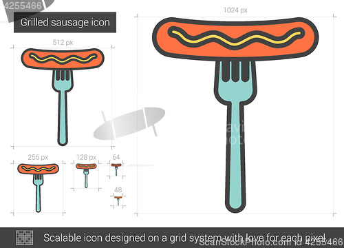 Image of Grilled sausage on fork line icon.