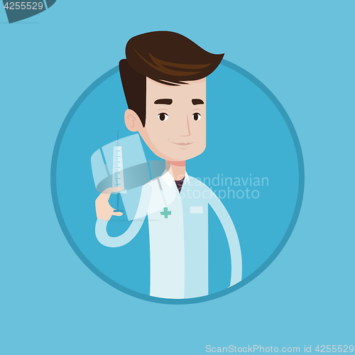 Image of Doctor holding syringe vector illustration.