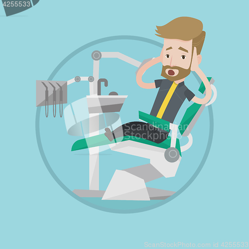 Image of Scared patient in dental chair vector illustration