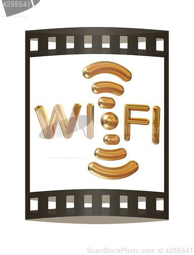 Image of Gold wifi icon for new year holidays. 3d illustration. The film 