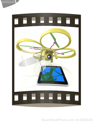 Image of Drone with tablet pc. The film strip