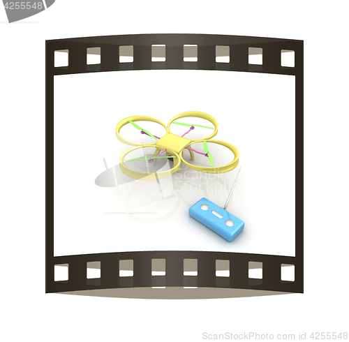 Image of Drone with remote controller. The film strip