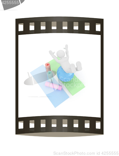 Image of 3d man on a karemat with fitness ball. 3D illustration. The film