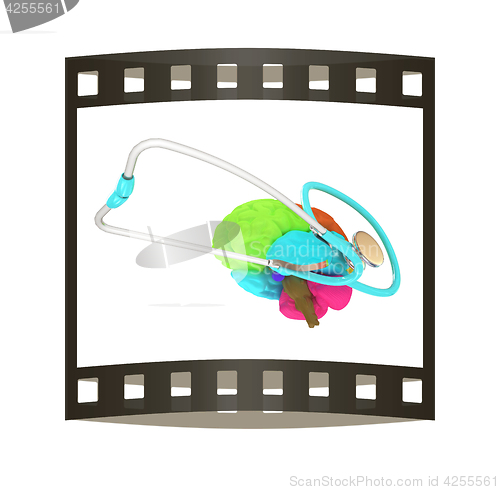 Image of stethoscope and brain. 3d illustration. The film strip