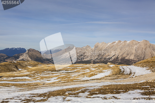 Image of Ski Domain Wthout Snow in Winter