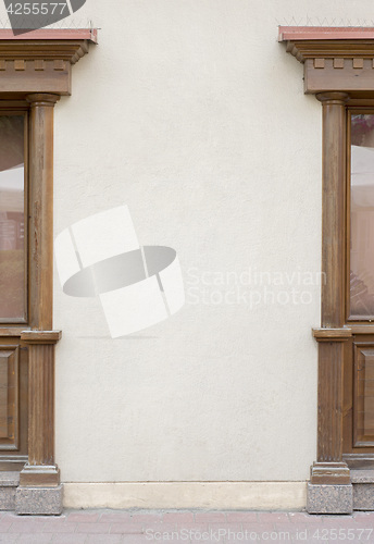 Image of Cafe exterior, stucco wall background