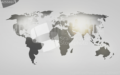 Image of world map with city over white background