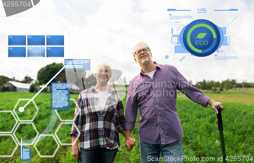 Image of happy senior couple at summer farm