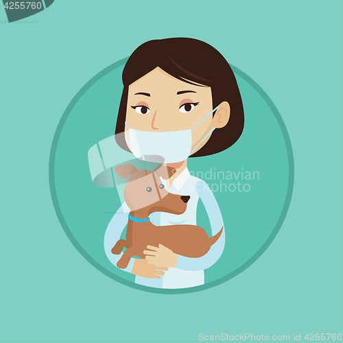 Image of Veterinarian with dog in hands vector illustration