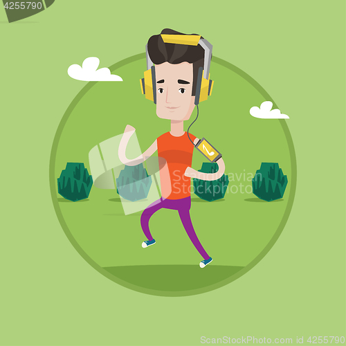 Image of Man running with earphones and smartphone.