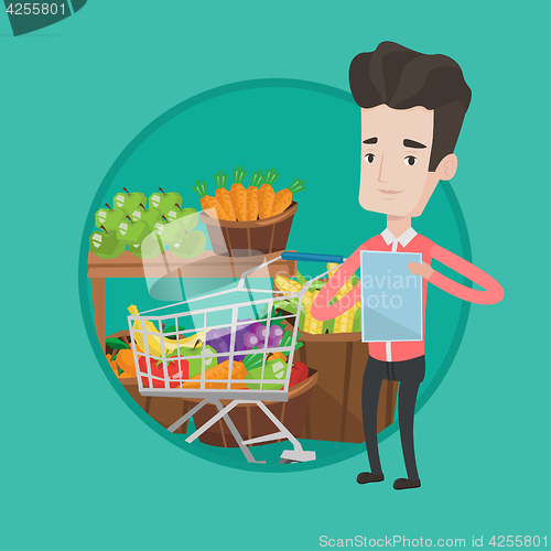 Image of Man with shopping list vector illustration.