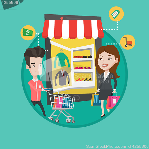 Image of Man and woman doing shopping online.