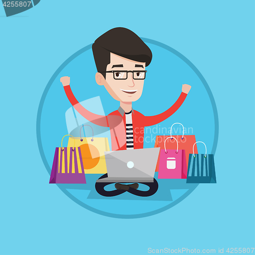 Image of Man shopping online vector illustration.