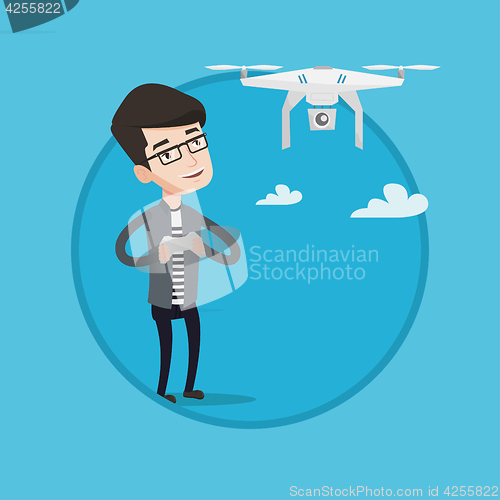 Image of Man flying drone vector illustration.