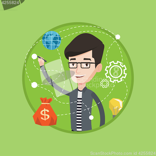Image of Man writing cloud computing on virtual screen.