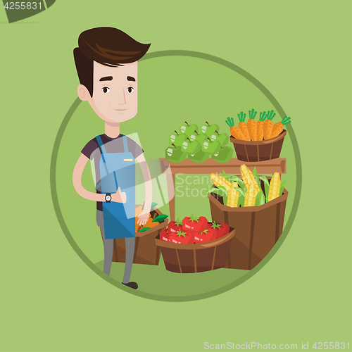 Image of Friendly supermarket worker vector illustration.