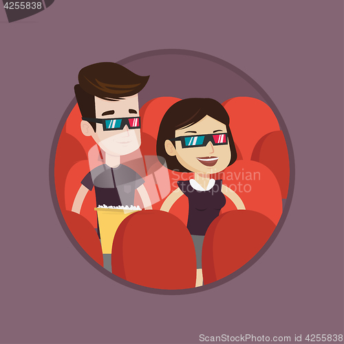 Image of Happy couple watching 3D movie in the theatre.