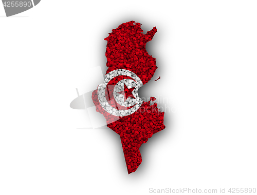 Image of Map and flag of Tunisia on poppy seeds