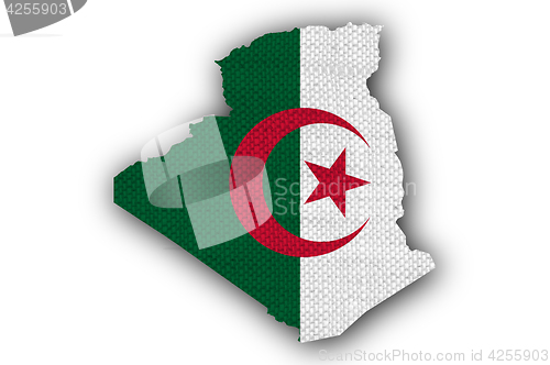 Image of Map and flag of Algeria on old linen