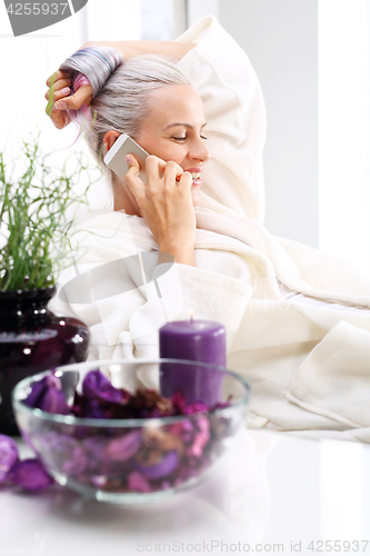 Image of Wellness, woman relaxing in the beauty salon