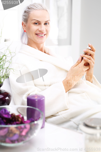 Image of Wellness, woman relaxing in the beauty salon