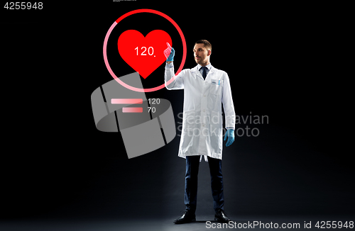 Image of doctor or scientist with heart rate projection