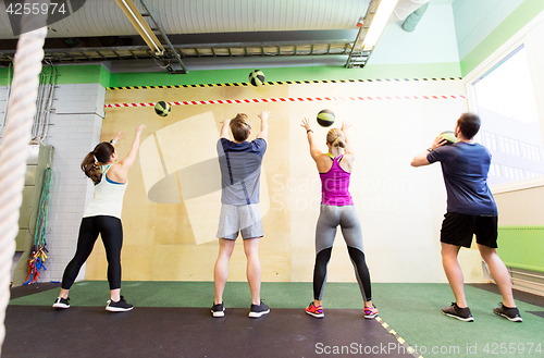 Image of group of people with medicine ball training in gym