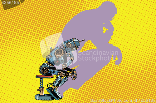 Image of Robot thinker with the shadow of a man