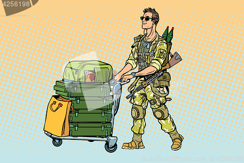 Image of Military tourism, the mercenary with a Luggage