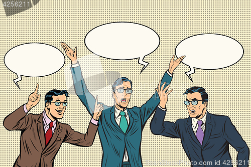 Image of Three speakers, gestures businessmen
