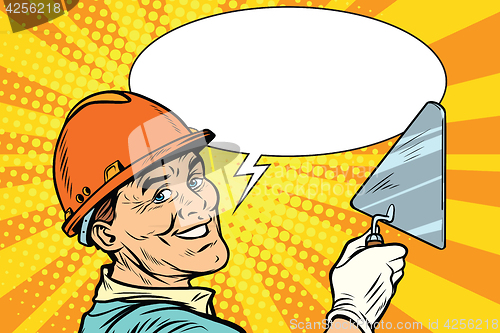 Image of Builder repairman with the tool trowel