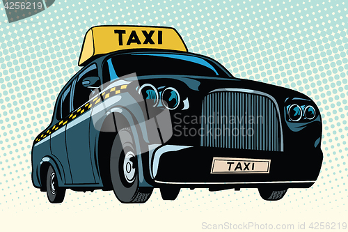 Image of Black taxi with a yellow sign