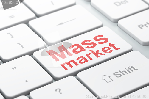 Image of Advertising concept: Mass Market on computer keyboard background