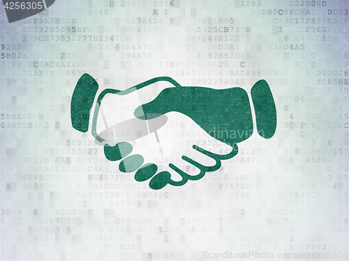 Image of Politics concept: Handshake on Digital Data Paper background